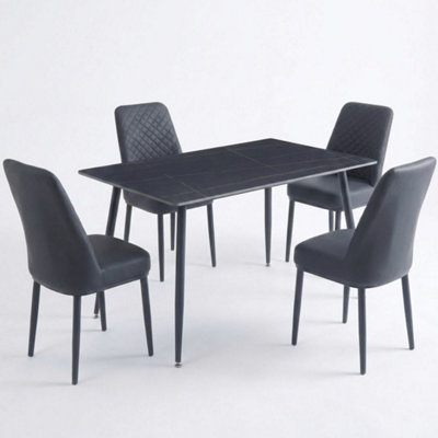 Home Luxe Interiors Oxford Black Ceramic Dining Table And 4 Black Upholstered Chairs Set from B&Q