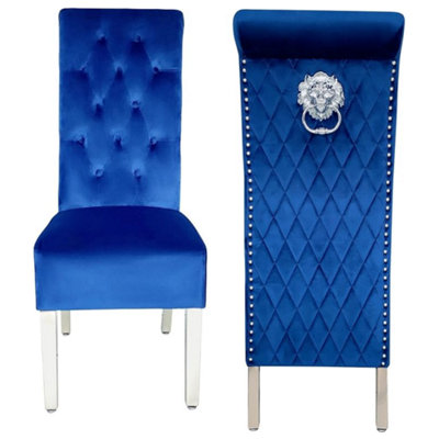 B&Q -  Pair Of Sofia Blue Dining Chair With Silver Legs And Lion Knocker