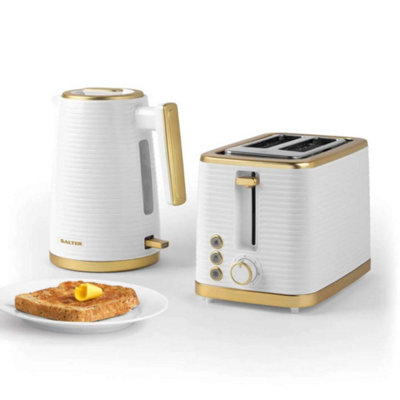 Home Luxe Interiors Salter Palermo White & Gold Kettle & 2-Slice Toaster Set Rapid Boil from B&Q