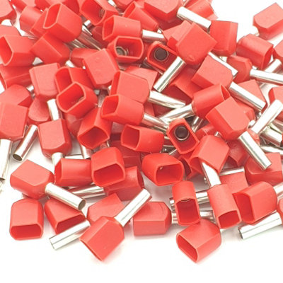 Pepte 100Pcs 1mm Red Dual Bootlace Crimp Ferrules Insulated Cord End Terminal from B&Q