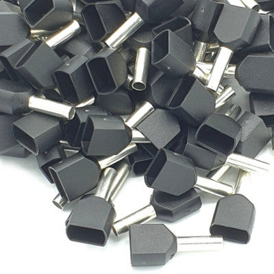 Pepte 100Pcs 1.5mm Black Dual Bootlace Crimp Ferrules Insulated Cord End Terminal from B&Q