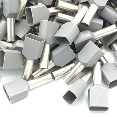 Pepte 100Pcs 4mm Grey Dual Bootlace Crimp Ferrules Insulated Cord End Terminal from B&Q