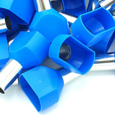 Pepte 100Pcs 16mm Blue Dual Bootlace Crimp Ferrules Insulated Cord End Terminal from B&Q