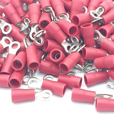 Pepte 100Pcs Red Insulated Crimp Ring Terminals 3.2mm Stud Size Connectors from B&Q