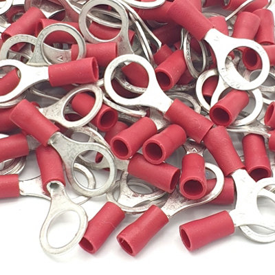 Pepte 100Pcs Red Insulated Crimp Ring Terminals 8.4mm Stud Size Connectors from B&Q