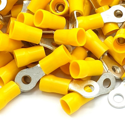 Pepte 100Pcs Yellow Insulated Crimp Ring Terminals 5.3mm Stud Size Connectors
