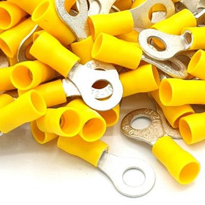 Pepte 100Pcs Yellow Insulated Crimp Ring Terminals 8.4mm Stud Size Connectors from B&Q