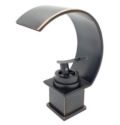 Pepte Basin Sink Designer Mixer Tap Waterfall Black Copper Effect Single Handle from B&Q