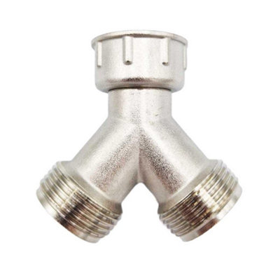 PEPTE Brass Metal Washing Machine Y Piece 3/4 Splitter 2 Way Hose Connector 3/4 from B&Q