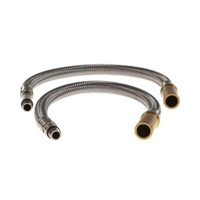 PEPTE Pair Mono Block Flexible Tap Hoses Tails Connectors M10 X 15mm Shank X 300mm from B&Q