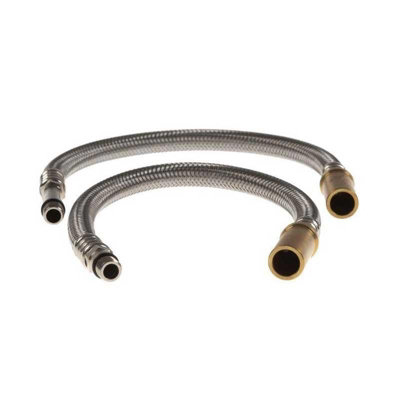 PEPTE Pair Mono Block Flexible Tap Hoses Tails Connectors M12 X 15mm Shank X 300mm from B&Q