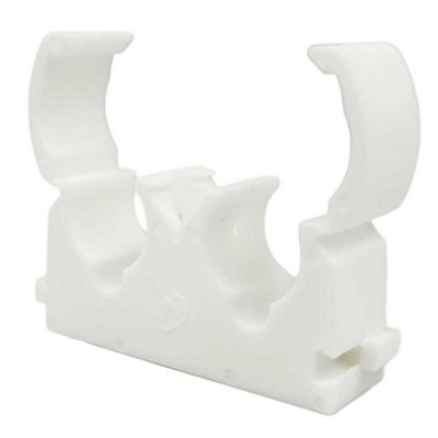 B&Q -  50 X 15mm Hinged Double Pipe Clips White Plastic 50 Pack