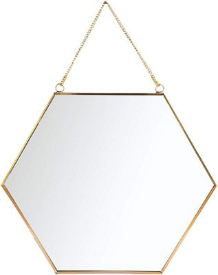  - Gold Hexagon Mirror With Hanging Chain
