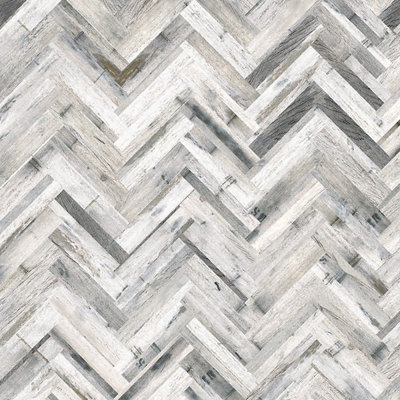 Splashwall Alloy Grey Whitewash Herringbone Aluminium Splashback(H)750mm (W)2440mm (T)4mm from B&Q