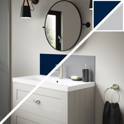 Splashwall Alloy Matt Starry Night Blue & Urban Grey Aluminium Double-Sided Bathroom Splashback (H)25Cm (W)80Cm from B&Q