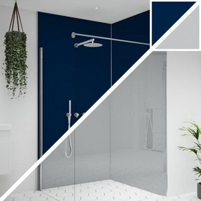 Splashwall Alloy Double-Sided Bathroom & Wet Room Decorative Panel (H)2400mm (W)1200mmGloss Starry Night Blue & Urban Grey from B&Q