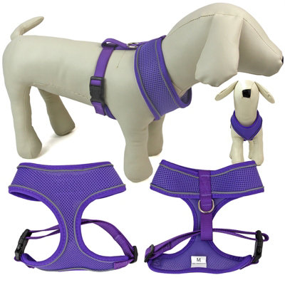 Dog Harness Soft Adjustable Comfortable Reflective Breathable Medium Purple from B&Q