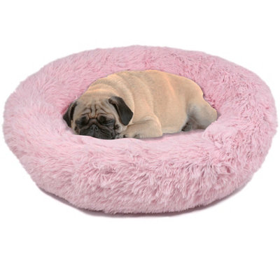 Actiaspet Dog Cat Bed Fluffy Donut Kitten Puppy Pet Cushion Calming Mattress Pink M from B&Q
