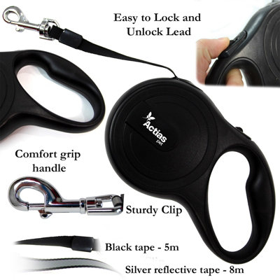 Actiaspet Retractable Dog Lead Training Pet Leash 8M Max 50Kgs Extendable Black from B&Q