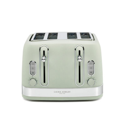 Laura Ashley Sage Leaf 4-Slice 1850W Retro Design Toaster With 7 Browning Levels,wide Slots,reheat,defrost And Cancel Function from B&Q