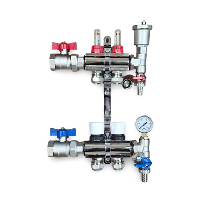 (Normal Set Of 2 16Mm X 3/4'') 2 Port Underfloor Heating Complete Manifold With Pipe Connections,Ball Valve,Automatic Air Vent And Pressure Gauge Un 5060706090281 - Image 2