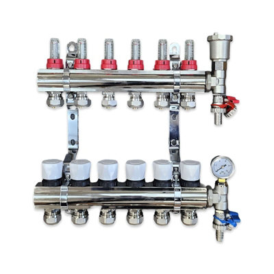 Warmer 6 Port Underfloor Heating Manifold With Pipe Connections 17mm X 3/4 Psw Tradesuppliers Ltd from B&Q