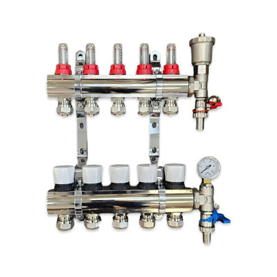 Warmer 5 Port Underfloor Heating Manifold With Pipe Connections 15mm X 3/4 Psw Tradesuppliers Ltd from B&Q