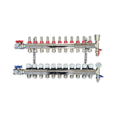 Warmer 11 Port Underfloor Heating Manifold With Pipe Connections 17mm X 3/4 Ball Valves With Thermometers Psw Tradesuppliers Ltd from B&Q