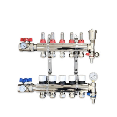 Warmer 5 Port Underfloor Heating Manifold With Pipe Connections 12X 3/4 Ball Valves With Thermometers Psw Tradesuppliers Ltd from B&Q