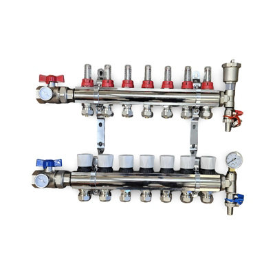 Warmer 7 Port Underfloor Heating Manifold With Pipe Connections 17mm X 3/4 Ball Valves With Thermometers Psw Tradesuppliers Ltd from B&Q