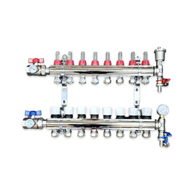 Warmer 8 Port Underfloor Heating Manifold With Pipe Connections 17mm X 3/4 Ball Valves With Thermometers Psw Tradesuppliers Ltd from B&Q