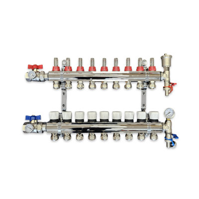 Warmer 9 Port Underfloor Heating Manifold With Pipe Connections 15mm X 3/4 Ball Valves With Thermometers Psw Tradesuppliers Ltd from B&Q