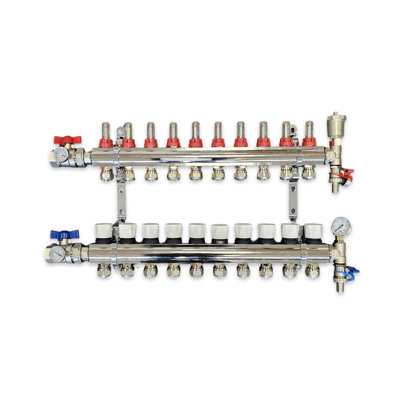 Warmer 10 Port Underfloor Heating Manifold With Pipe Connections 17mm X 3/4 Ball Valves With Thermometers Psw Tradesuppliers Ltd from B&Q