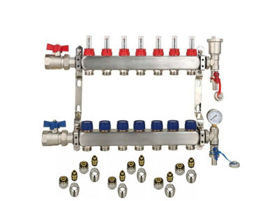 Warmer 7 Ports Stainless Steel Ufh Manifold With 16mm Pipe Connections 1 Inch Ball ValvesAutomatic Air Vent Psw Tradesuppliers Ltd from B&Q