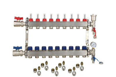 Warmer 9 Ports Stainless Steel Ufh Manifold With 16mm Pipe Connections1 Inch Ball ValvesAutomatic Air Vent Psw Tradesuppliers Ltd from B&Q