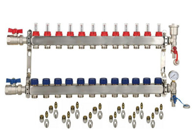 Warmer 12 Ports Stainless Steel Ufh Manifold With 16mm Pipe Connections 1 Inch Ball ValvesAutomatic Air Vent Psw Tradesuppliers Ltd from B&Q