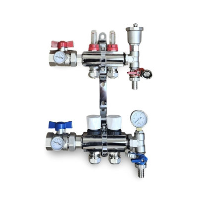 Warmer 2 Port Underfloor Heating Manifold With Pipe Connections 17mm X 3/4 Ball Valves With Thermometers Psw Tradesuppliers Ltd from B&Q