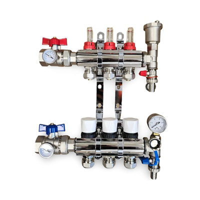 Warmer 3 Port Underfloor Heating Manifold With Pipe Connections 17mm X 3/4 Ball Valves With Thermometers Psw Tradesuppliers Ltd from B&Q