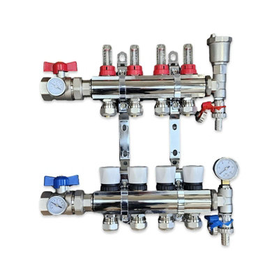 Warmer 4 Port Underfloor Heating Manifold With Pipe Connections 12X2.0mm X 3/4 Ball Valves With Thermometers Psw Tradesuppliers Ltd from B&Q