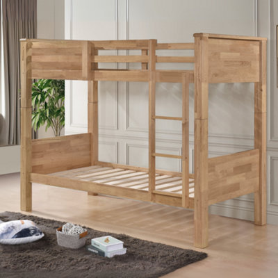 B&Q Reinforced Beds, Langham Bunk Bed, 90X190Cm, Natural Oak Finish, Wooden Bunk Bed, Rubberwood, Solid Wooden Slats