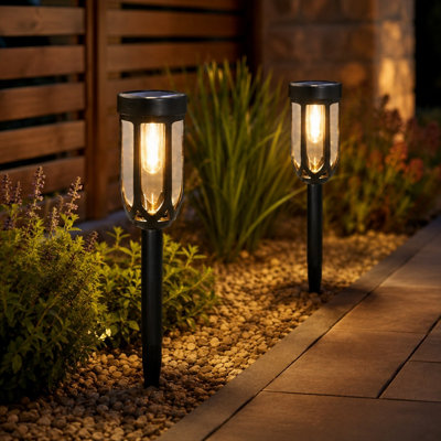 Solar Garden Path Lights 2 Pack Warm White LED Outdoor Pathway Lights - Image 2