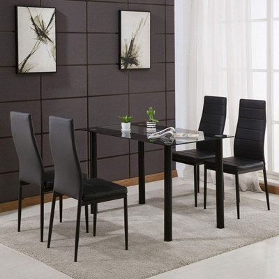 B&Q - Dining Table And Chairs Set Of 4 Kitchen Dining Table With 4 Chairs Glass Clear Table 4 Black Leather Chairs 