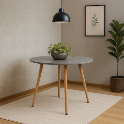 B&Q -  Round Dining Table And 4 Chairs Grey Tulip Wood Circular Table