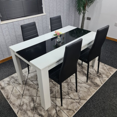 B&Q - Dining Table And 4 Chairs Set White Black Wood Dining  Table With 4 Black Leather Chairs  