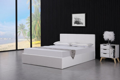 Kosy Koala White Ottoman Bed Gas Lift Storage Leather 4Ft Double Pine Wood Bedroom Small
