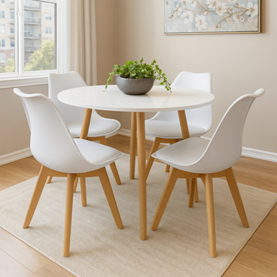 B&Q -  Round Dining Table And Chairs Set Of 4 White Tulip Chairs Wood Circular Table