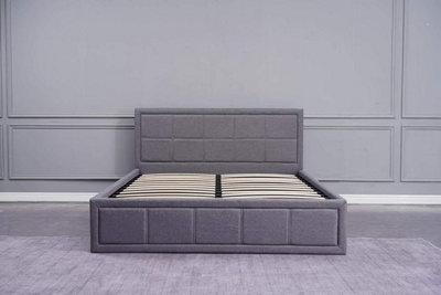 B&Q -  Ottoman Storage Bed Grey 4Ft6 Double Fabric Wooden Bedroom Furniture
