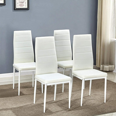 B&Q -  Dining Chairs Set Of 4 White Leather Kitchen Chairs