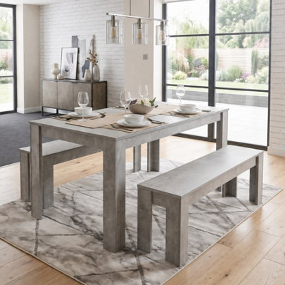 B&Q -  Grey Kitchen Dining Table And 2 Benches Set Of 4 Space Saver Dining Room