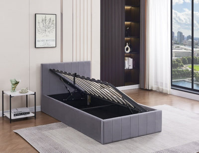 Kosy Koala Grey Storage Single Bed Ottoman Velvet Side Lift Upholstered Fabric Gas Lift 3Ft